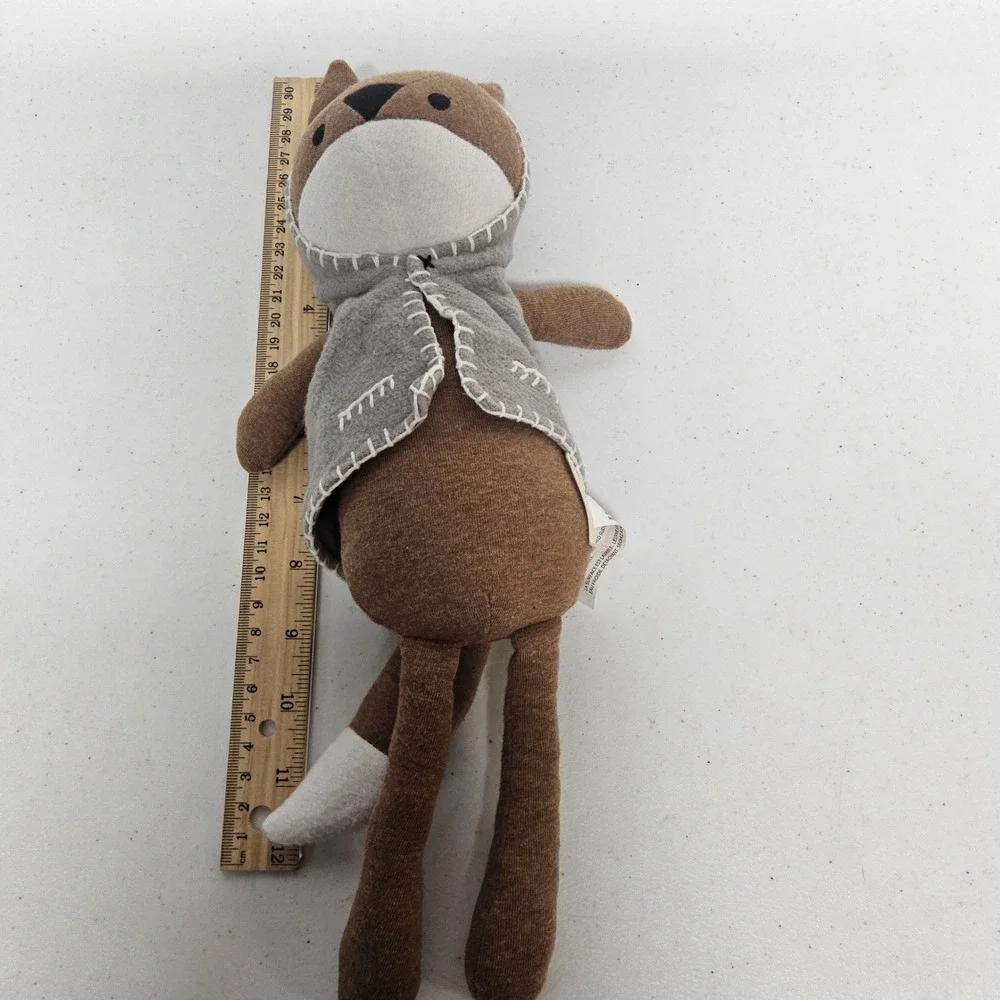Crane Baby Frankie Fox Plush Kids Brown Grey Hooded Vest Knit Stuffed Animal‎